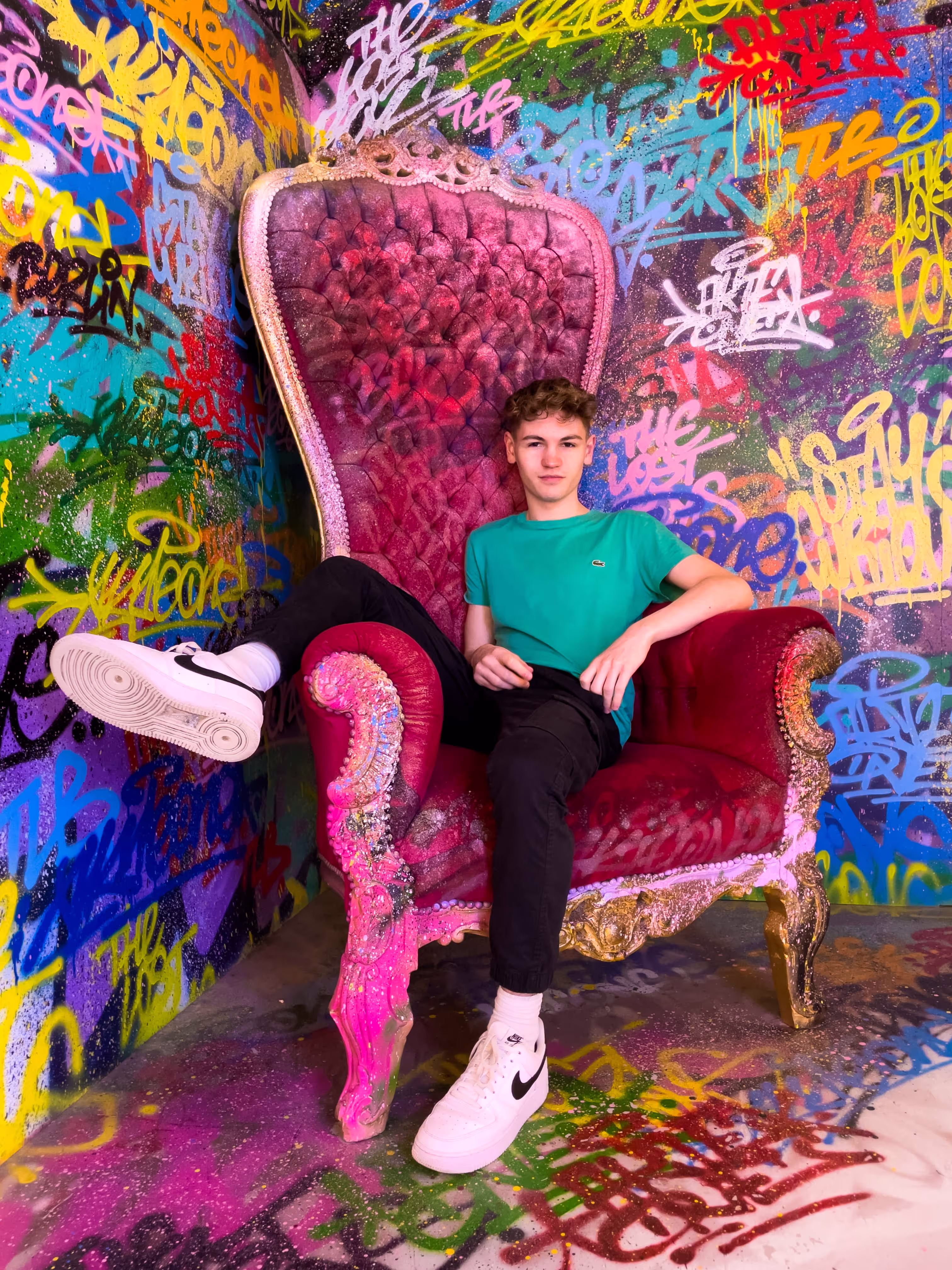 Dylan on a barqoue style chair.